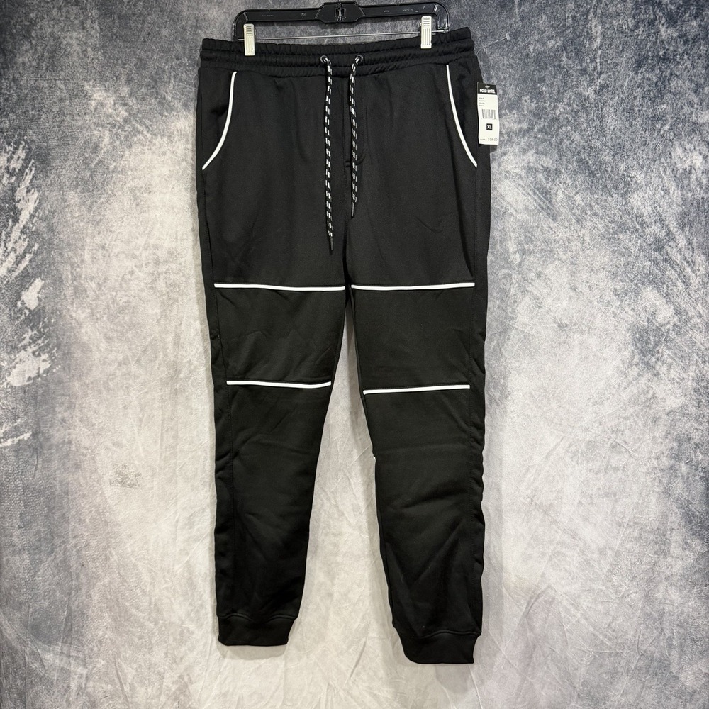 Ecko Unltd Men's XL Slim Black Jogger Pants Reflective Piping Drawstring Tapered